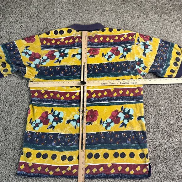 VINTAGE Tommy Bahama Shirt Mens Medium Yellow Blue Polynesian Tribal Polo 90s - Picture 7 of 10